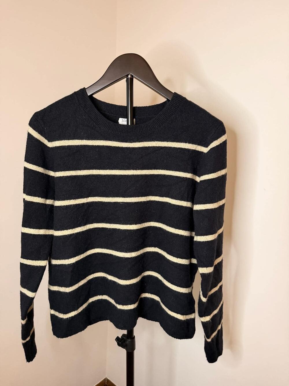 J.Crew Extra-Soft Navy Cream Striped Crewneck Sweater Women’s M
